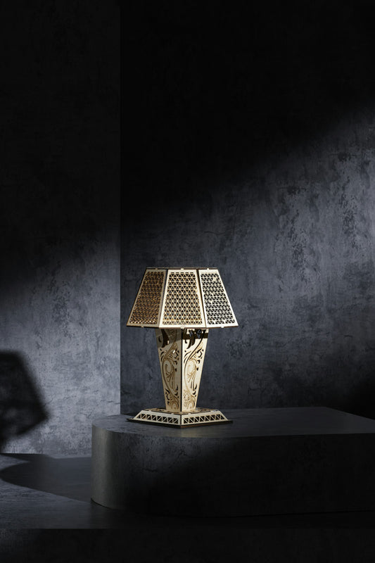 Decorative wooden lamp made with a laser
