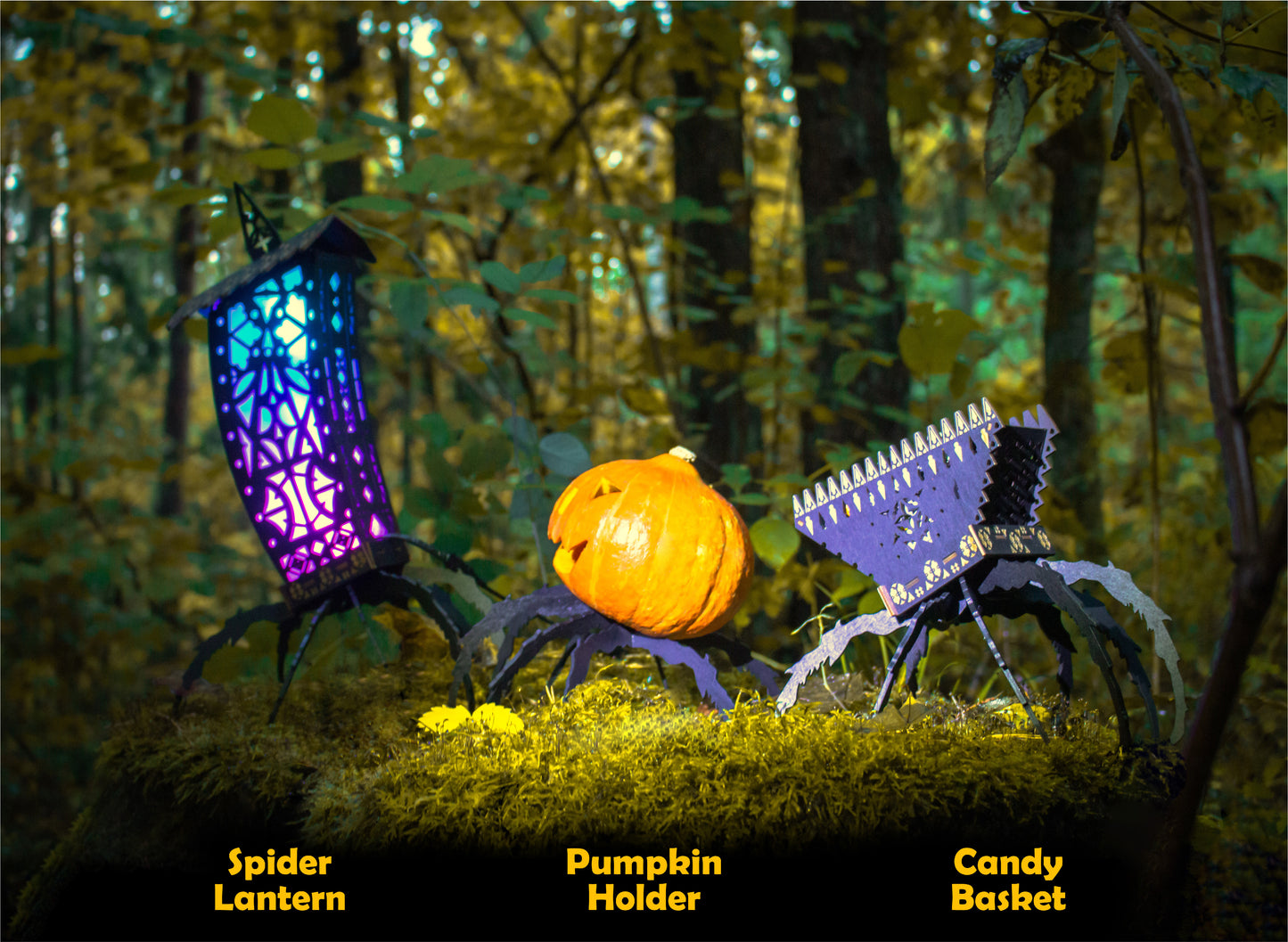 Gothic Lantern | Black Gothic Lamp | Spooky Halloween Gothic Spider Night Light Decoration | + Pumpkin Holder and Candy Basket Variants