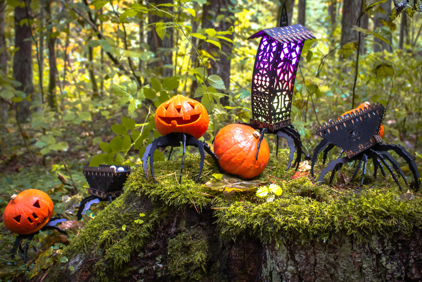 Gothic Lantern | Black Gothic Lamp | Spooky Halloween Gothic Spider Night Light Decoration | + Pumpkin Holder and Candy Basket Variants