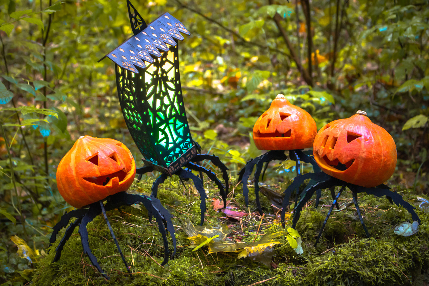 Gothic Lantern | Black Gothic Lamp | Spooky Halloween Gothic Spider Night Light Decoration | + Pumpkin Holder and Candy Basket Variants