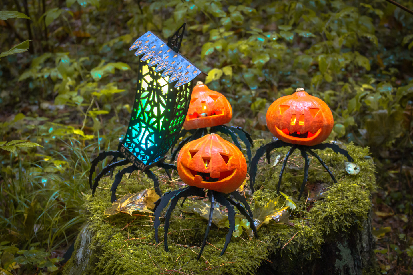 Gothic Lantern | Black Gothic Lamp | Spooky Halloween Gothic Spider Night Light Decoration | + Pumpkin Holder and Candy Basket Variants