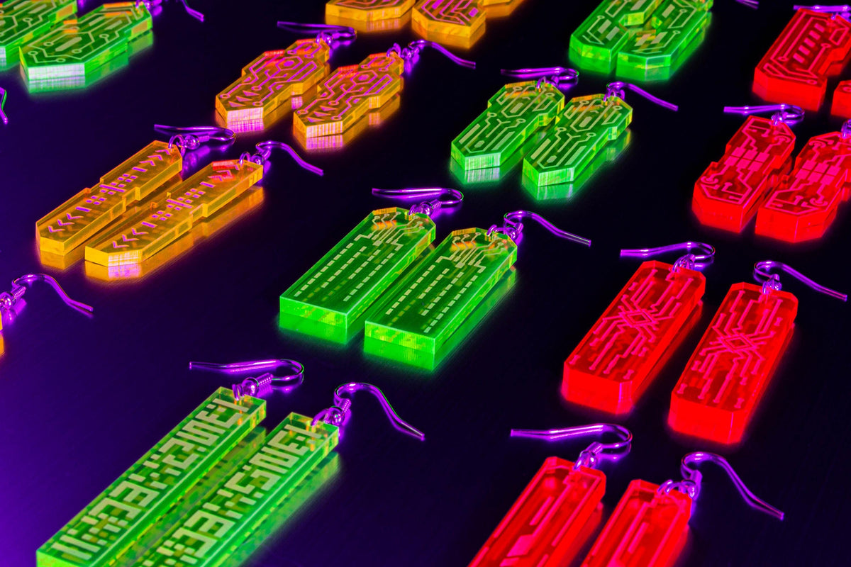 Personalised Circuit Earrings — UV Glow