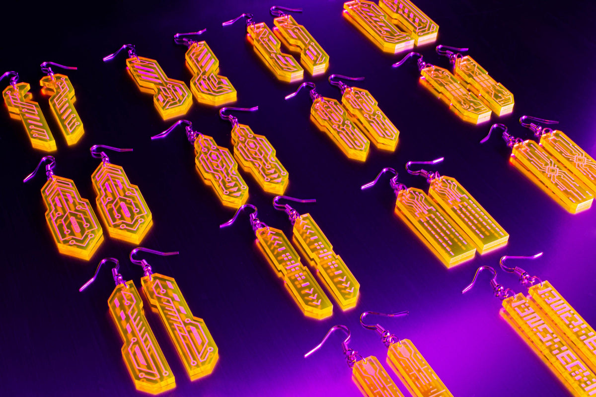 Personalised Circuit Earrings — UV Glow
