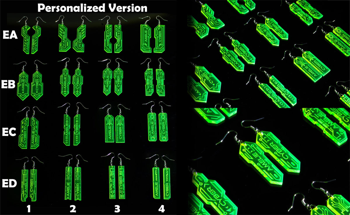 Personalised Circuit Earrings — UV Glow