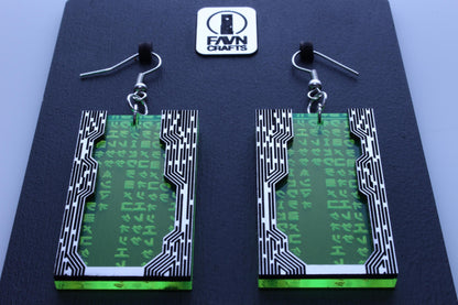 Green Digital Code Earrings | Cyberpunk Style