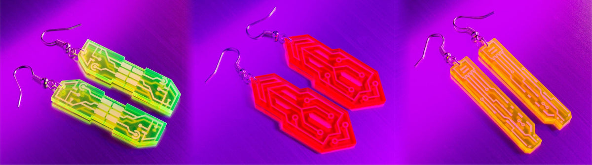 Personalised Circuit Earrings — UV Glow