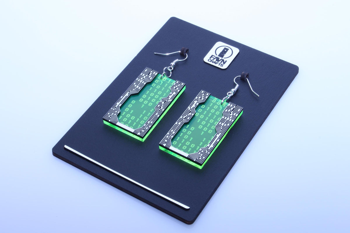 Circuit Binary Earrings — Neon Acrylic