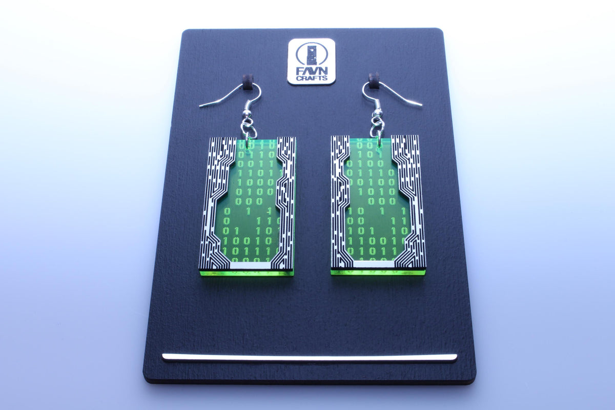 Circuit Binary Earrings — Neon Acrylic
