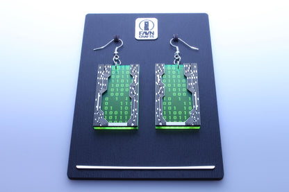 Circuit Binary Earrings — Neon Acrylic