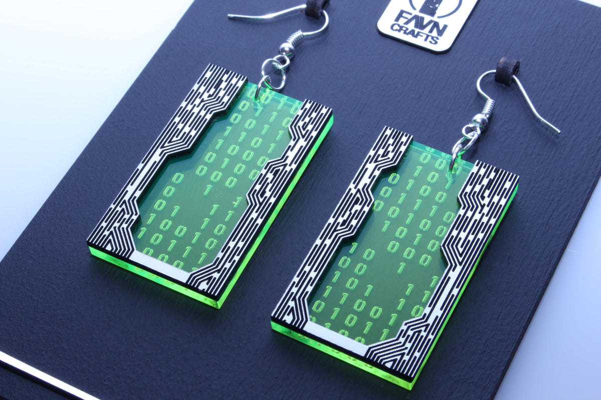 Circuit Binary Earrings — Neon Acrylic