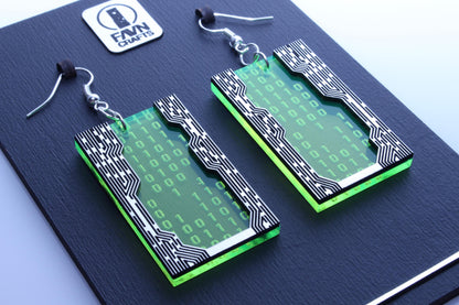 Circuit Binary Earrings — Neon Acrylic