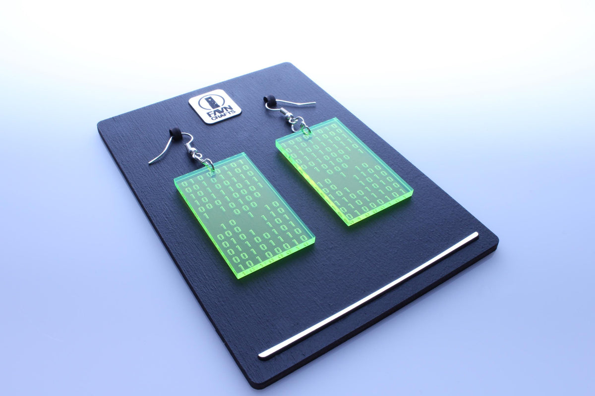 Binary Code Earrings — Neon Green Acrylic