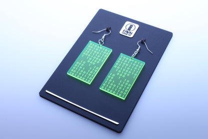 Binary Code Earrings — Neon Green Acrylic