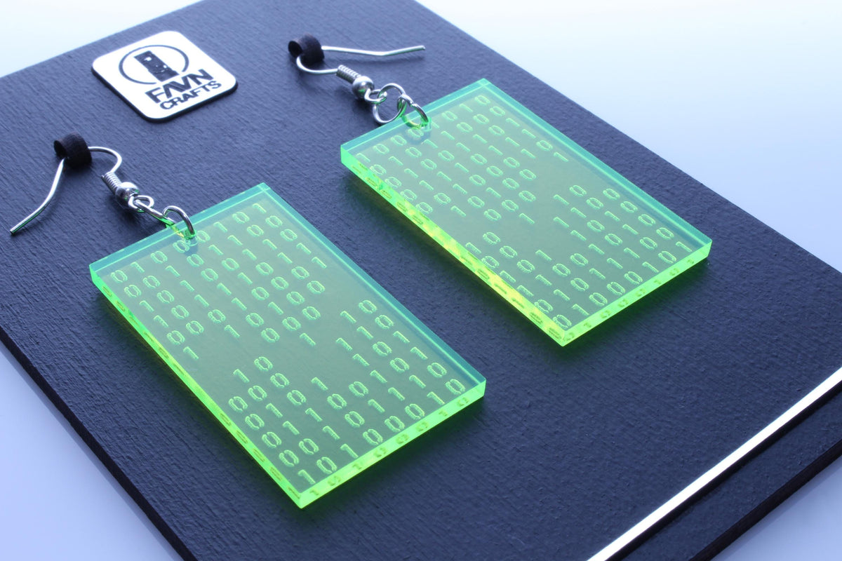 Binary Code Earrings — Neon Green Acrylic
