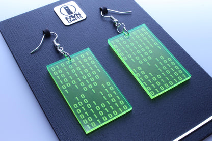 Binary Code Earrings — Neon Green Acrylic