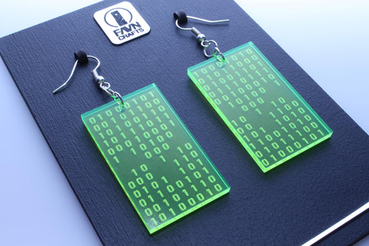 Binary Code Earrings — Neon Green Acrylic