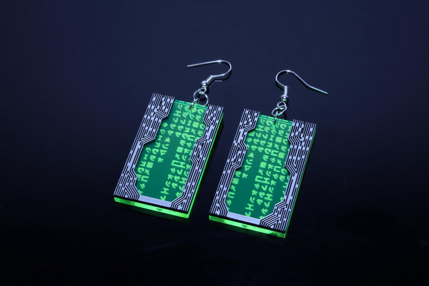 Green Digital Code Earrings | Cyberpunk Style