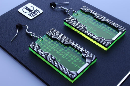 Green Digital Code Earrings | Cyberpunk Style