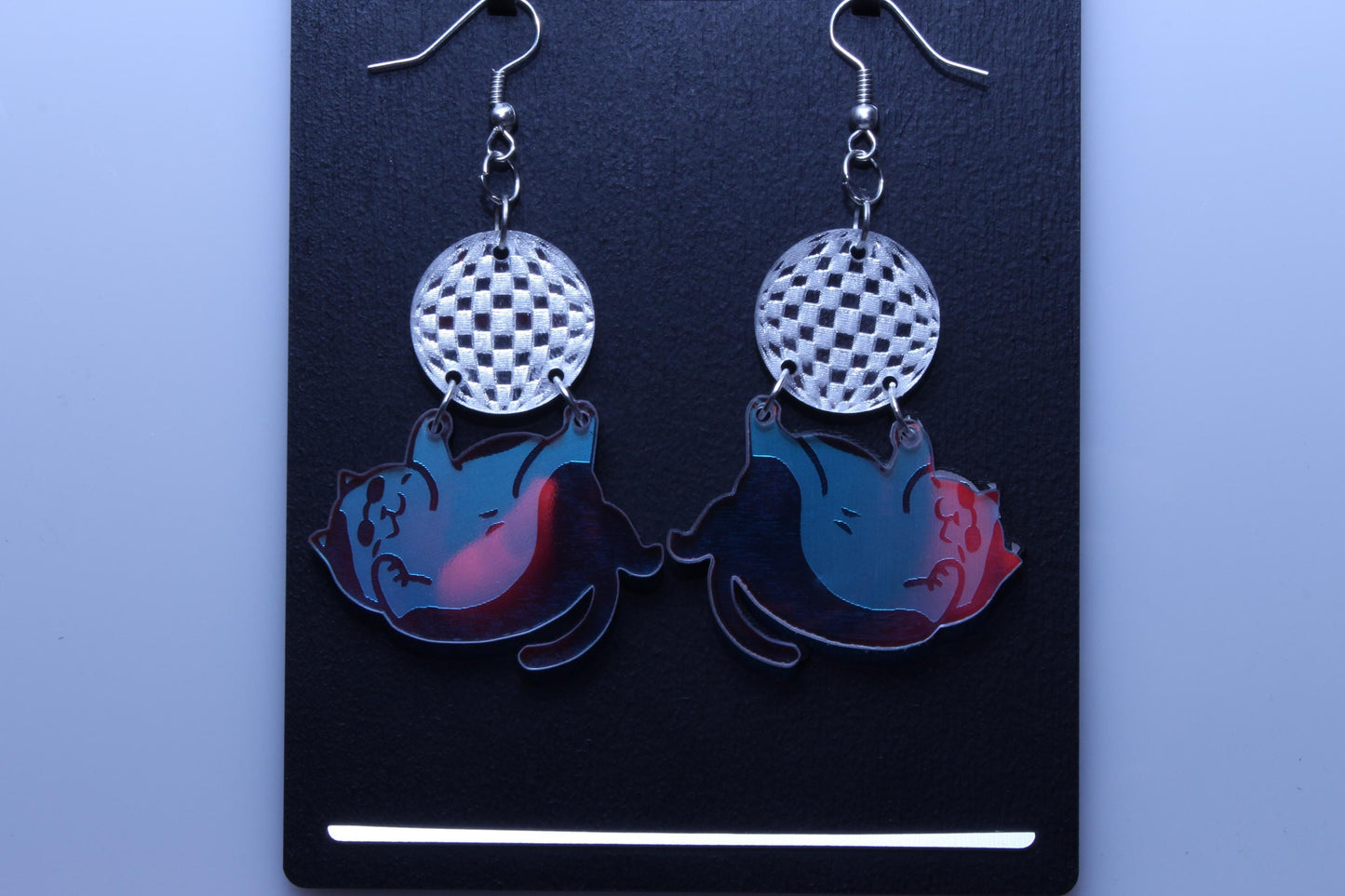 Disco Cat Iridescent Acrylic Earrings | Retro Disco Style