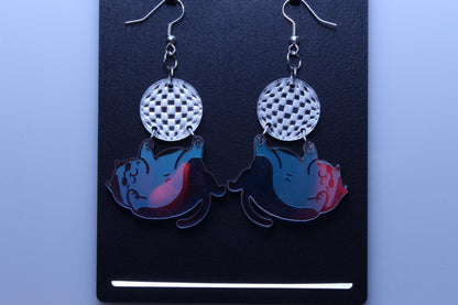 Disco Cat Iridescent Acrylic Earrings | Retro Disco Style
