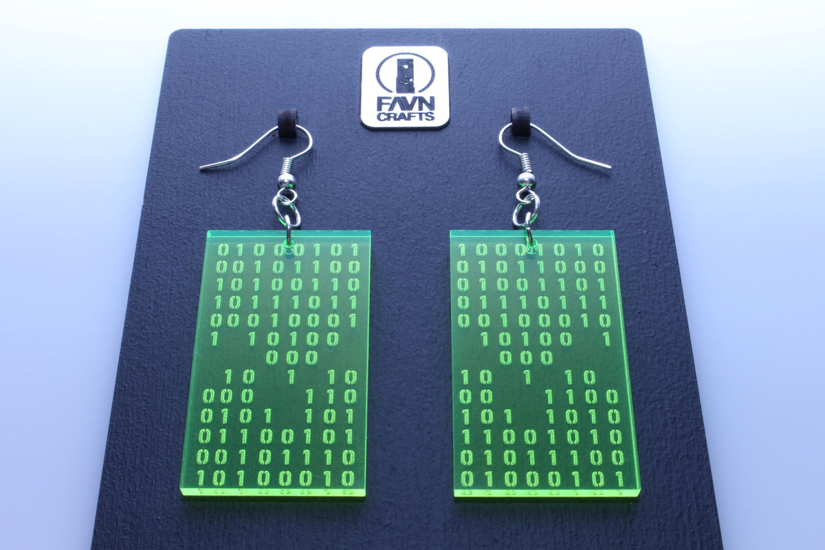 Binary Code Earrings — Neon Green Acrylic