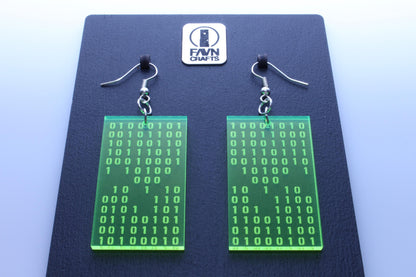 Binary Code Earrings — Neon Green Acrylic