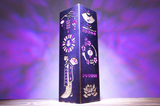 Geisha Night Lamp, Japanese Table Light | Stained Wood, LED USB | 8.5x8.5x28 cm, Bluetooth