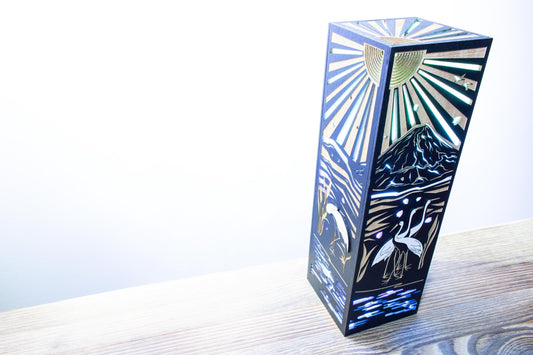 Fuji Mountain Night Lamp, Cherry Blossom Shadow Lantern - Stained Wood LED, 8.5 cm × 28 cm, Personalized