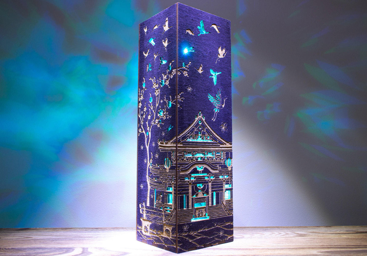 Crane & Pagoda Lamp — Japanese Table Light