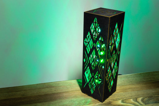 Cyber LED Desk Lamp: Handmade Rhombus Wood Night Light