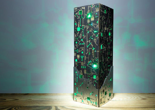 Cyber Metal-Look Night Lamp | Rectangular Prism Shape | Sci-fi Punk Style LED Lamp | Circuit Board Lamp Micro Scheme design | Geek Gift