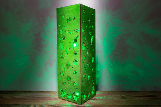 RGB LED Lamp, Monstera Tropical Nightlight - Bluetooth App Control, Stained Wood | 8.5x8.5x28 cm
