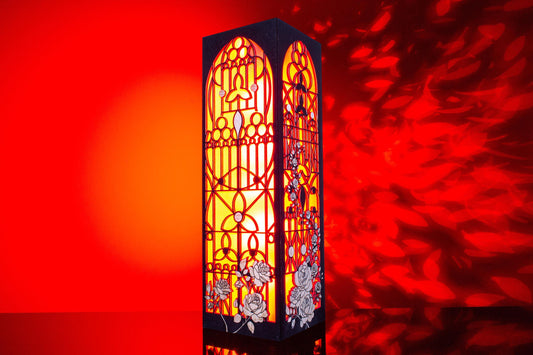 Gothic Roses Stained Glass Lamp | Medieval Victorian Desk Light | Witchy Home Decor