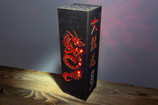 Chinese Dragon Lamp | Stained Wood, LED RGB Night Light, Sci-fi Punk Style