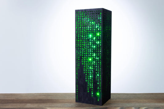 Green Code Lamp | Green Hieroglyphs Numbers Vertical Lines Mathematics | Desk Cyber Night Lamp | Sci-Fi LED Futuristic Lamp