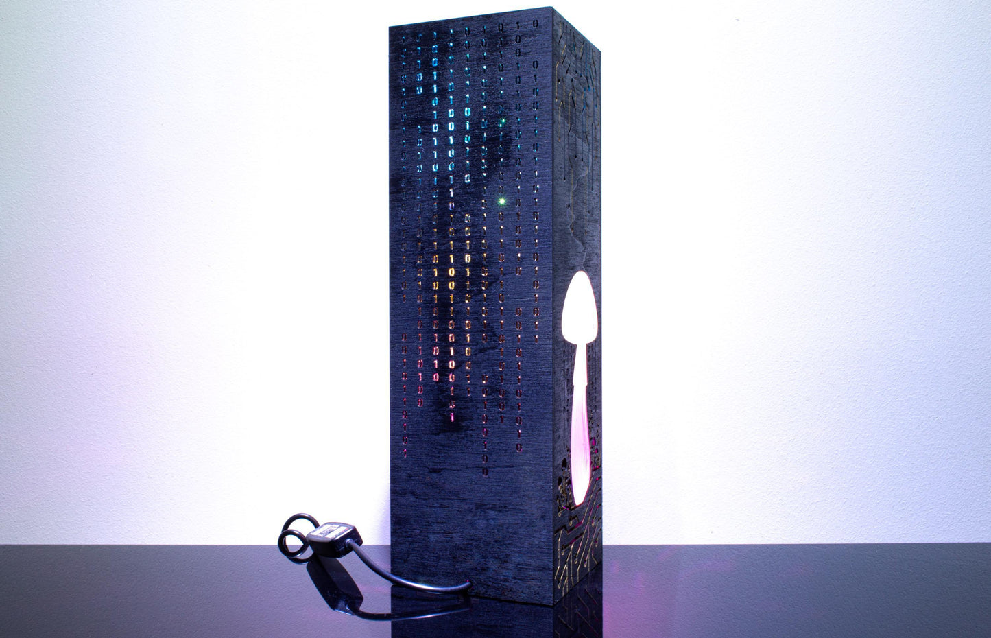 Cyber Mushroom Lamp – Cyberpunk Style LED Light with Binary Code Rain – Sci-Fi Tech Decor & Gift