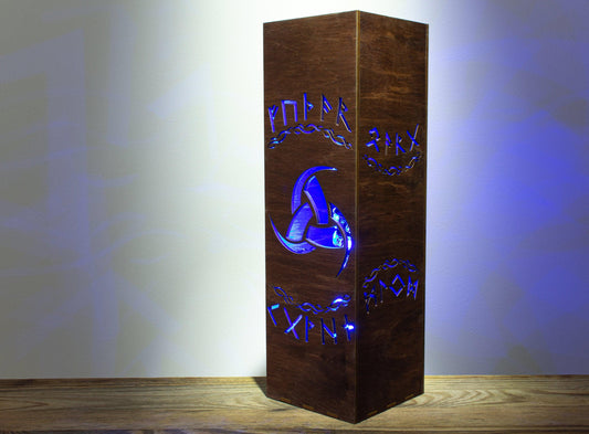Odin Lamp, Cyberpunk, Viking Night Light | Stained Wood | 8.5x8.5x28 cm, RGB Music Mode, Bluetooth Control