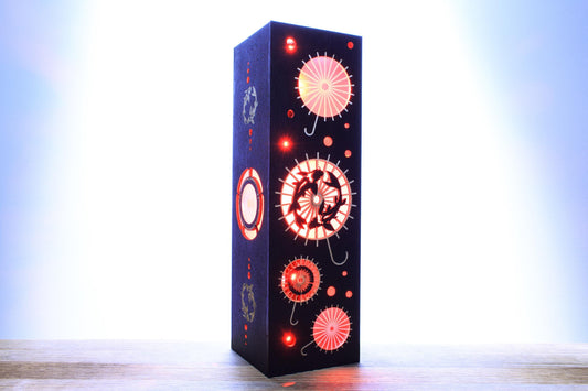 Golden Fish Light, Japanese Table Lantern - Stained Wood, LED USB Strip - 28 cm, Bluetooth Remote