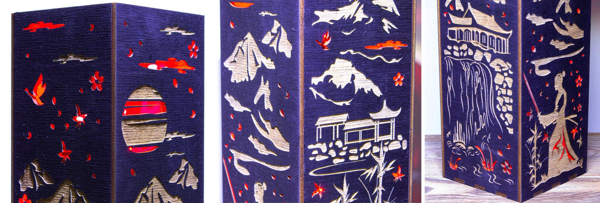 Samurai Laser-Cut-Lampe — Japanische Tischleuchte