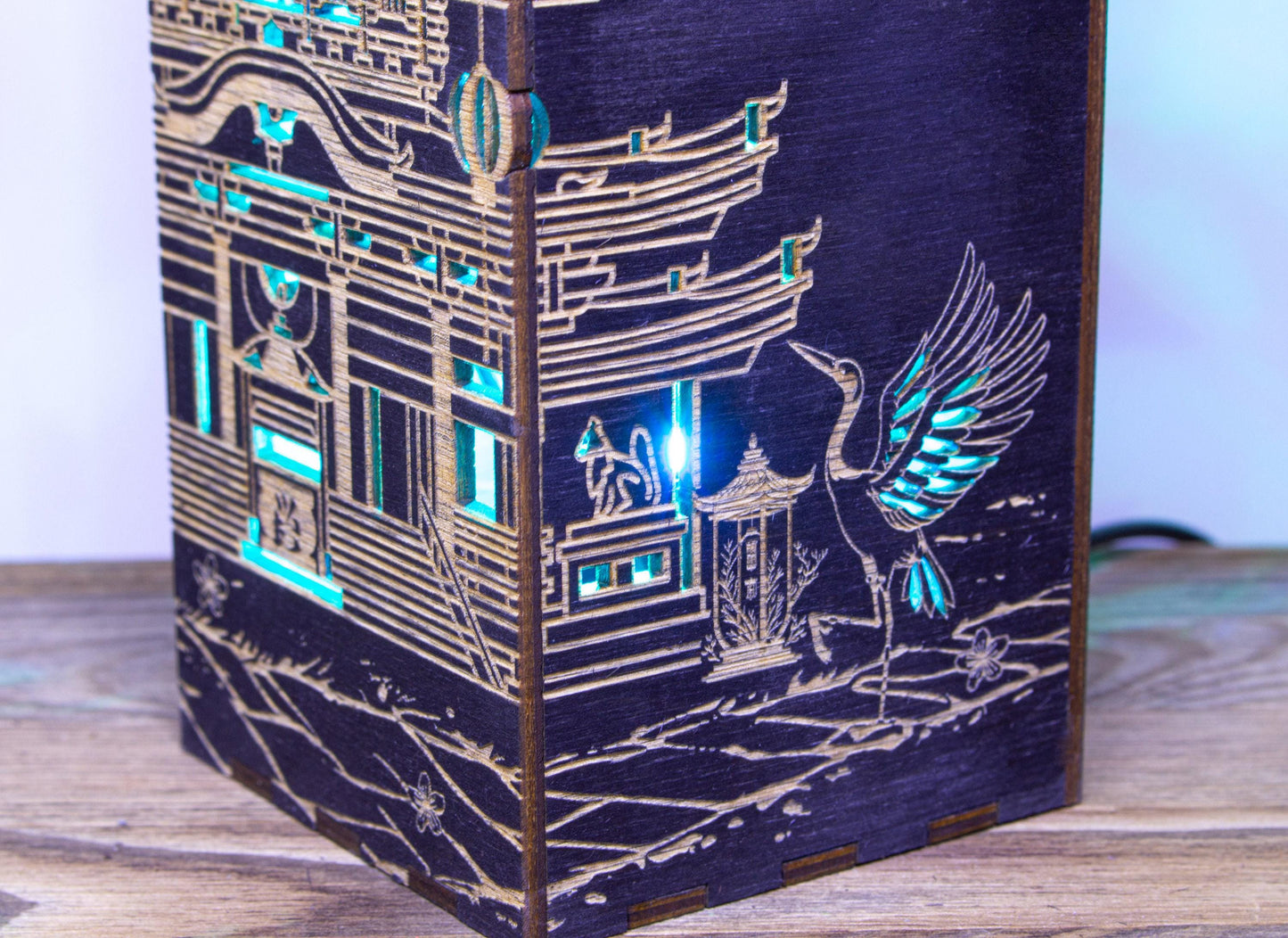 Crane & Pagoda Lamp — Japanese Table Light