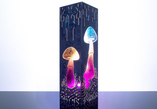 Cyber Mushroom Lamp – Cyberpunk Style LED Light with Binary Code Rain – Sci-Fi Tech Decor & Gift