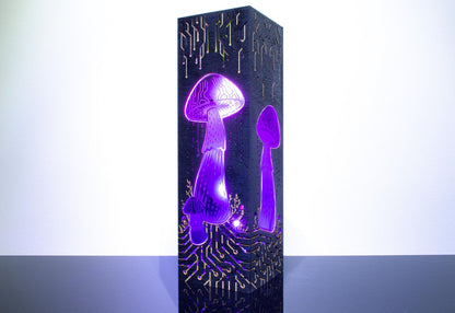 Cyber Mushroom Lamp – Cyberpunk Style LED Light with Binary Code Rain – Sci-Fi Tech Decor & Gift