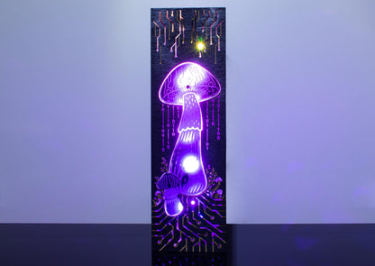 Cyber Mushroom Lamp – Cyberpunk Style LED Light with Binary Code Rain – Sci-Fi Tech Decor & Gift