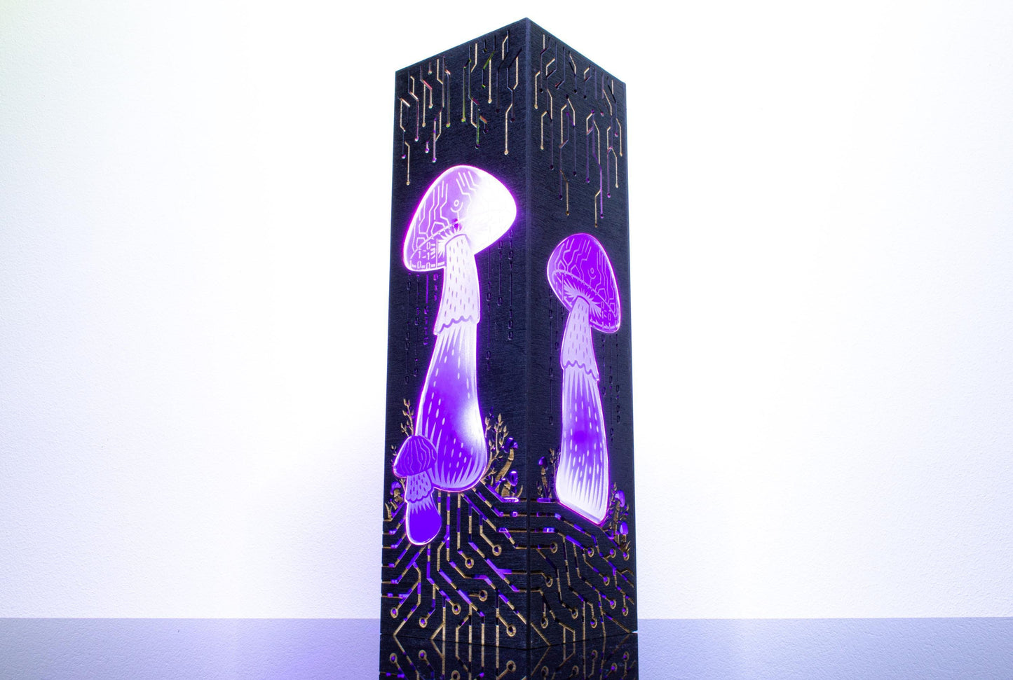 Cyber Mushroom Lamp – Cyberpunk Style LED Light with Binary Code Rain – Sci-Fi Tech Decor & Gift