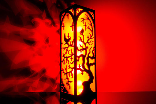 Gothic Night Light Lamp | Handcrafted Wood, LED Table Light, Medieval Decor