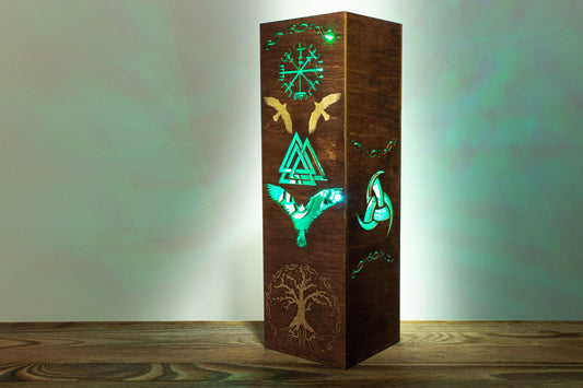 Norse Mythology Lamp | Odin Ravens Yggdrasil Vegvisir Symbol LED Night Light