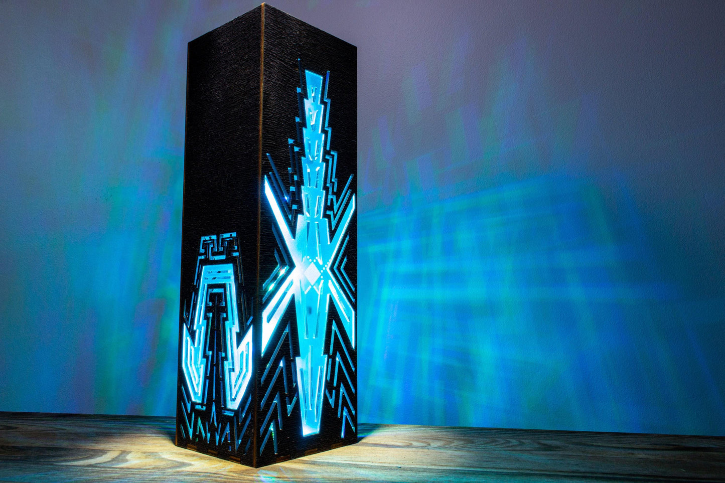 Neon Crystal Night Light | Handmade Cyberpunk Style Wooden Lamp