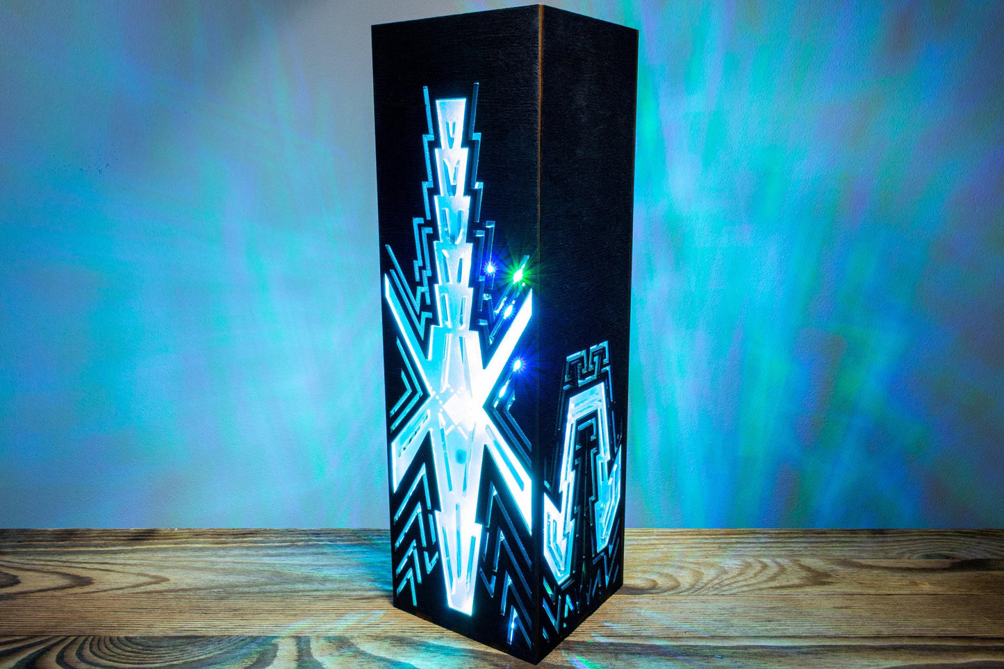 Neon Crystal Night Light | Handmade Cyberpunk Style Wooden Lamp
