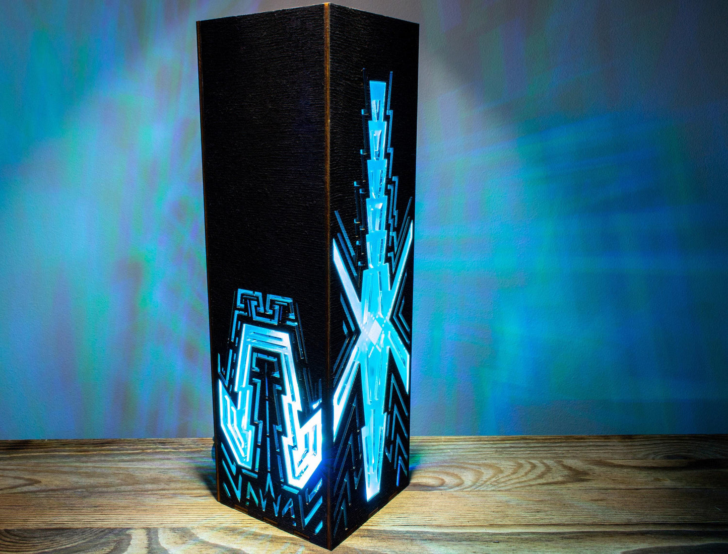 Neon Crystal Night Light | Handmade Cyberpunk Style Wooden Lamp
