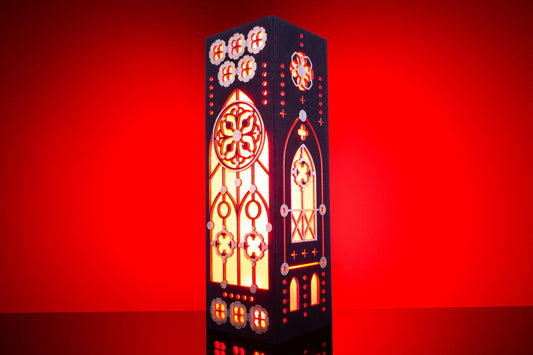Gothic Stained Glass Night Lamp | Medieval Engraving Design | Desk Light